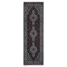 Load image into Gallery viewer, 2&#39;8&quot;x8&#39;5&quot; Carmine Red, Tabriz Mahi, Wool and Silk, Hand Knotted, Runner Oriental Rug FWR468024