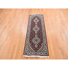 Load image into Gallery viewer, 2&#39;8&quot;x8&#39;5&quot; Carmine Red, Tabriz Mahi, Wool And Silk, Hand Knotted, Runner Oriental Rug FWR468024