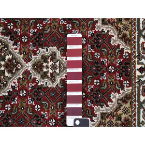 2'8"x8'5" Carmine Red, Tabriz Mahi, Wool and Silk, Hand Knotted, Runner Oriental Rug FWR468024