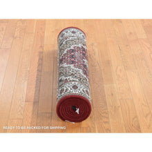 Load image into Gallery viewer, 2&#39;8&quot;x8&#39;5&quot; Carmine Red, Tabriz Mahi, Wool And Silk, Hand Knotted, Runner Oriental Rug FWR468024
