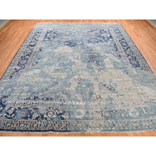 Load image into Gallery viewer, 11&#39;8&quot;x14&#39;8&quot; Air Force Blue, Broken And Erased Persian Heriz Design, Wool And Silk, Hand Knotted, Oversized Oriental Rug FWR468036