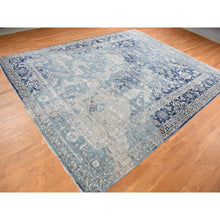 Load image into Gallery viewer, 11&#39;8&quot;x14&#39;8&quot; Air Force Blue, Broken And Erased Persian Heriz Design, Wool And Silk, Hand Knotted, Oversized Oriental Rug FWR468036
