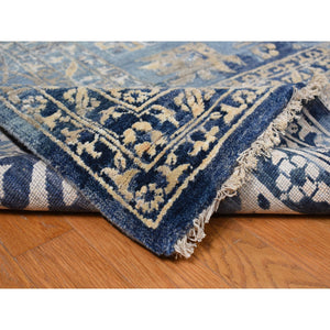 11'8"x14'8" Air Force Blue, Broken And Erased Persian Heriz Design, Wool And Silk, Hand Knotted, Oversized Oriental Rug FWR468036