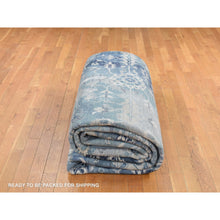 Load image into Gallery viewer, 11&#39;8&quot;x14&#39;8&quot; Air Force Blue, Broken And Erased Persian Heriz Design, Wool And Silk, Hand Knotted, Oversized Oriental Rug FWR468036