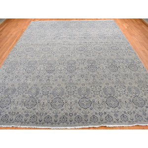 11'10"x14'9" Light Gray, Tone On Tone Geometric Jewellery Design, Pure Wool, Hand Knotted, Oversized Oriental Rug FWR468042