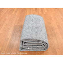 Load image into Gallery viewer, 11&#39;10&quot;x14&#39;9&quot; Light Gray, Tone On Tone Geometric Jewellery Design, Pure Wool, Hand Knotted, Oversized Oriental Rug FWR468042