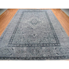 Load image into Gallery viewer, 12&#39;1&quot;x17&#39;7&quot; Nickel Gray, Broken And Erased Persian Design, Silk With Textured Wool, Hand Knotted, Oversized Oriental Rug FWR468048