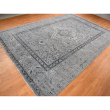 Load image into Gallery viewer, 12&#39;1&quot;x17&#39;7&quot; Nickel Gray, Broken And Erased Persian Design, Silk With Textured Wool, Hand Knotted, Oversized Oriental Rug FWR468048