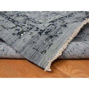 12'1"x17'7" Nickel Gray, Broken And Erased Persian Design, Silk With Textured Wool, Hand Knotted, Oversized Oriental Rug FWR468048