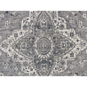 12'1"x17'7" Nickel Gray, Broken And Erased Persian Design, Silk With Textured Wool, Hand Knotted, Oversized Oriental Rug FWR468048
