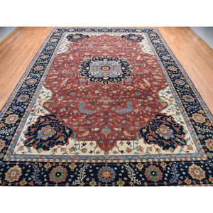 12'x17'8" Barn Red, Hand Knotted, Antiqued Heriz Re-creation, Pure Wool, Oversized Oriental Rug FWR468054