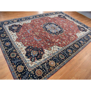 12'x17'8" Barn Red, Hand Knotted, Antiqued Heriz Re-creation, Pure Wool, Oversized Oriental Rug FWR468054