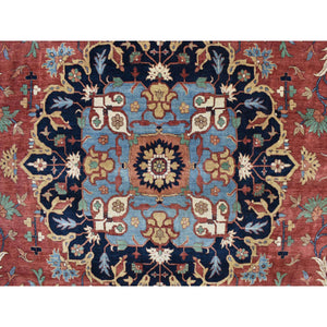 12'x17'8" Barn Red, Hand Knotted, Antiqued Heriz Re-creation, Pure Wool, Oversized Oriental Rug FWR468054