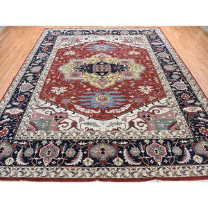 11'7"x14'10" Barn Red, Heriz Revival, Pure Wool, Hand Knotted, Oversized Oriental Rug FWR468060