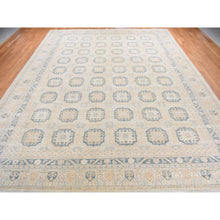 Load image into Gallery viewer, 13&#39;x17&#39;7&quot; Pale Ivory, White Wash Khotan With Repetitive Geometric Gul Design, Hand Knotted, Pure Wool, Extra Wide, Oversized, Oriental Rug FWR468072
