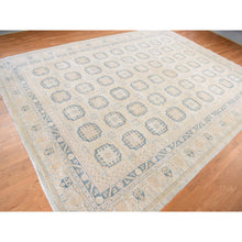 Load image into Gallery viewer, 13&#39;x17&#39;7&quot; Pale Ivory, White Wash Khotan With Repetitive Geometric Gul Design, Hand Knotted, Pure Wool, Extra Wide, Oversized, Oriental Rug FWR468072