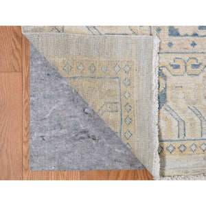 13'x17'7" Pale Ivory, White Wash Khotan With Repetitive Geometric Gul Design, Hand Knotted, Pure Wool, Extra Wide, Oversized, Oriental Rug FWR468072