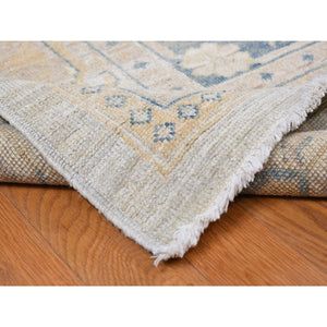 13'x17'7" Pale Ivory, White Wash Khotan With Repetitive Geometric Gul Design, Hand Knotted, Pure Wool, Extra Wide, Oversized, Oriental Rug FWR468072