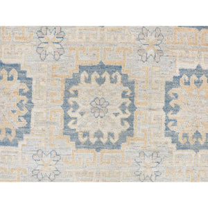13'x17'7" Pale Ivory, White Wash Khotan With Repetitive Geometric Gul Design, Hand Knotted, Pure Wool, Extra Wide, Oversized, Oriental Rug FWR468072