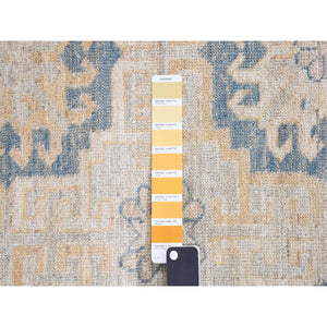 13'x17'7" Pale Ivory, White Wash Khotan With Repetitive Geometric Gul Design, Hand Knotted, Pure Wool, Extra Wide, Oversized, Oriental Rug FWR468072