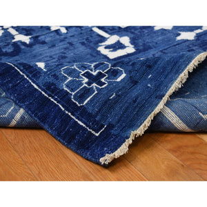 12'2"x18'3" Admiral Blue, Hand Knotted, Tabriz with All Over Leaf Design, Wool and Silk, Tone on Tone, Oriental, Oversized Rug FWR468084