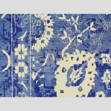 Load image into Gallery viewer, 12&#39;2&quot;x18&#39;3&quot; Admiral Blue, Hand Knotted, Tabriz with All Over Leaf Design, Wool and Silk, Tone on Tone, Oriental, Oversized Rug FWR468084