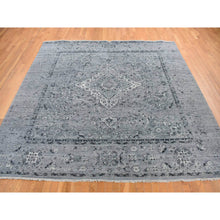 Load image into Gallery viewer, 10&#39;x10&#39; Nickel Gray, Broken and Erased Persian Design, Pure Silk with Textured Wool, Hand Knotted, Square, Oriental Rug FWR468090