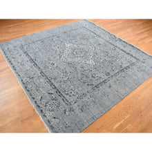 Load image into Gallery viewer, 10&#39;x10&#39; Nickel Gray, Broken and Erased Persian Design, Pure Silk with Textured Wool, Hand Knotted, Square, Oriental Rug FWR468090