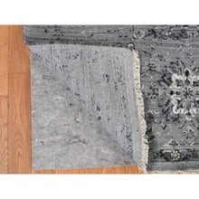 Load image into Gallery viewer, 10&#39;x10&#39; Nickel Gray, Broken and Erased Persian Design, Pure Silk with Textured Wool, Hand Knotted, Square, Oriental Rug FWR468090