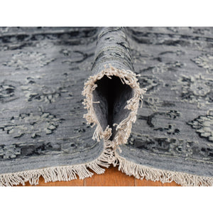 10'x10' Nickel Gray, Broken and Erased Persian Design, Pure Silk with Textured Wool, Hand Knotted, Square, Oriental Rug FWR468090