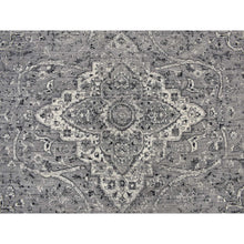 Load image into Gallery viewer, 10&#39;x10&#39; Nickel Gray, Broken and Erased Persian Design, Pure Silk with Textured Wool, Hand Knotted, Square, Oriental Rug FWR468090