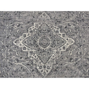 10'x10' Nickel Gray, Broken and Erased Persian Design, Pure Silk with Textured Wool, Hand Knotted, Square, Oriental Rug FWR468090