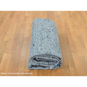 10'x10' Nickel Gray, Broken and Erased Persian Design, Pure Silk with Textured Wool, Hand Knotted, Square, Oriental Rug FWR468090