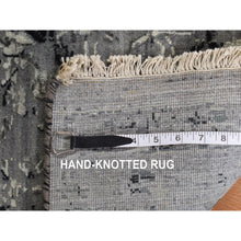 Load image into Gallery viewer, 10&#39;x10&#39; Nickel Gray, Broken and Erased Persian Design, Pure Silk with Textured Wool, Hand Knotted, Square, Oriental Rug FWR468090
