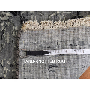 10'x10' Nickel Gray, Broken and Erased Persian Design, Pure Silk with Textured Wool, Hand Knotted, Square, Oriental Rug FWR468090