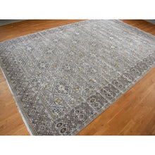 Load image into Gallery viewer, 11&#39;10&quot;x18&#39;6&quot; Fossil Gray, Mughal Inspired Medallions Design, Textured Wool and Silk, Hand Knotted, Oversized, Oriental Rug FWR468096