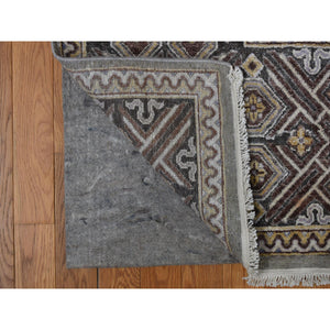 11'10"x18'6" Fossil Gray, Mughal Inspired Medallions Design, Textured Wool and Silk, Hand Knotted, Oversized, Oriental Rug FWR468096
