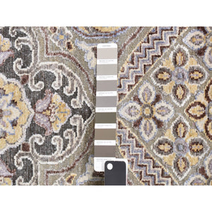 11'10"x18'6" Fossil Gray, Mughal Inspired Medallions Design, Textured Wool and Silk, Hand Knotted, Oversized, Oriental Rug FWR468096