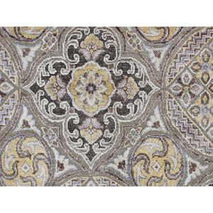 11'10"x18'6" Fossil Gray, Mughal Inspired Medallions Design, Textured Wool and Silk, Hand Knotted, Oversized, Oriental Rug FWR468096