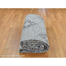 Load image into Gallery viewer, 11&#39;10&quot;x18&#39;6&quot; Fossil Gray, Mughal Inspired Medallions Design, Textured Wool and Silk, Hand Knotted, Oversized, Oriental Rug FWR468096