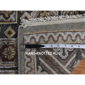 11'10"x18'6" Fossil Gray, Mughal Inspired Medallions Design, Textured Wool and Silk, Hand Knotted, Oversized, Oriental Rug FWR468096