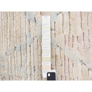 2'x2' Lace White, Sample Fragment, Luxurious Plush, Modern, Pure Silk With Textured Wool, Hand Knotted, Square, Oriental Rug FWR468108