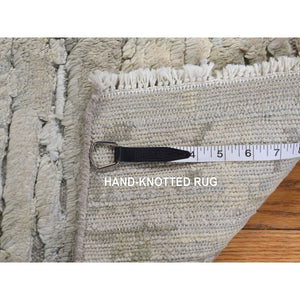 2'x2' Bone White, Sample Fragment, Modern, Pure Silk With Textured Wool, Hand Knotted, Square, Oriental Rug FWR468120