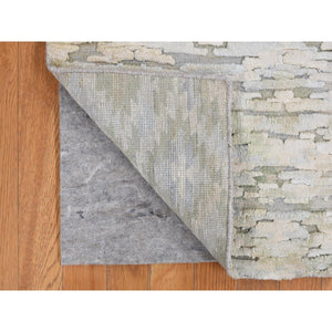 2'x2' Shades of Beige, Sample Fragment, Modern, Luxurious Plush, Pure Silk with Textured Wool, Hand Knotted, Square, Oriental Rug FWR468132
