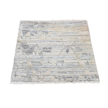 Load image into Gallery viewer, 2&#39;x2&#39;1&quot; Chetwode Green, Pastel Collection, Luxurious Plush, Pure Silk with Textured Wool, Hand Knotted, Sample Oriental Rug FWR468138