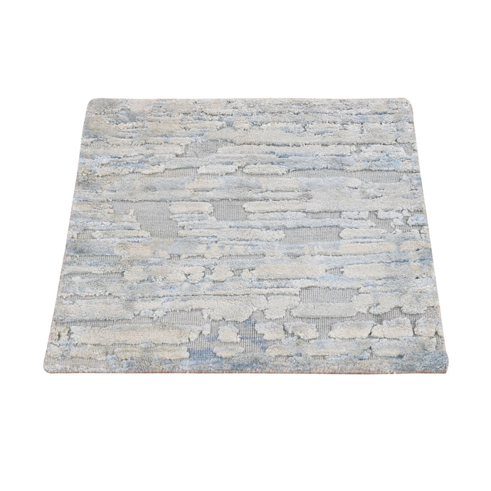 2'x2' Chetwode Green, Pastel Collection, Luxurious Plush, Pure Silk with Textured Wool, Hand Knotted, Sample Square Oriental Rug FWR468150