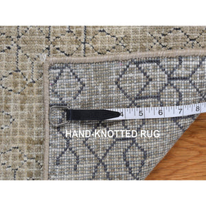 2'x2'3" Parchment White, Pure Silk, Broken and Erased Design, Tone on Tone, Hand Knotted, Sample Oriental Rug FWR468162