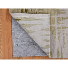 Load image into Gallery viewer, 2&#39;x2&#39; Old Moss Green, Modern Stalactite Design, Wool and Silk, Denser Nepali Weave, Hand Knotted, Square Oriental Rug FWR468168