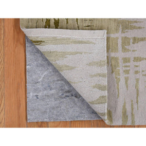 2'x2' Old Moss Green, Modern Stalactite Design, Wool and Silk, Denser Nepali Weave, Hand Knotted, Square Oriental Rug FWR468168