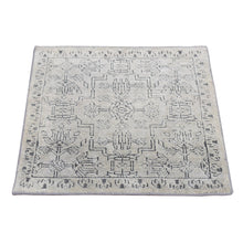 Load image into Gallery viewer, 2&#39;x2&#39;1&quot; Gentle Gray, Mughal Flower Tone on Tone Design, Pure Silk with Textured Wool, Hand Knotted, Square Sample Oriental Rug FWR468174